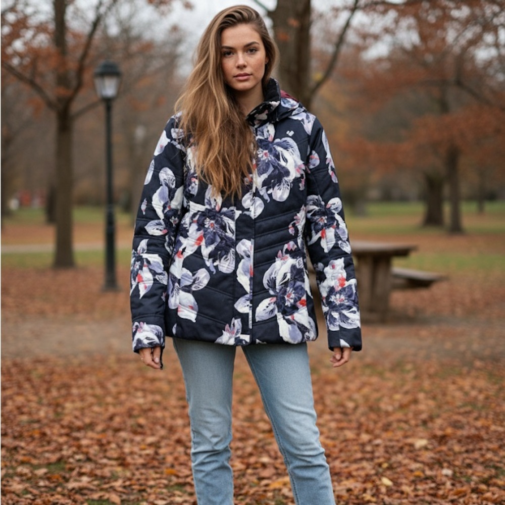 Obermeyer Women's Floral Jacket - Navy,  Coral, White size 8